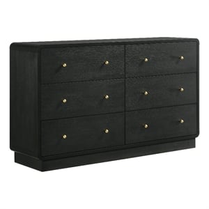 Pemberly Row 6-Drawer Dresser Cabinet with Brass Knobs in Black