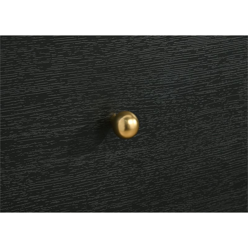 Pemberly Row 6-Drawer Dresser and Mirror with Brass Knobs in Black