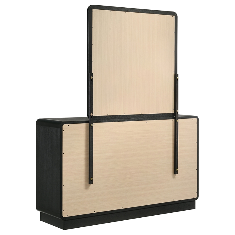 Pemberly Row 6-Drawer Dresser and Mirror with Brass Knobs in Black