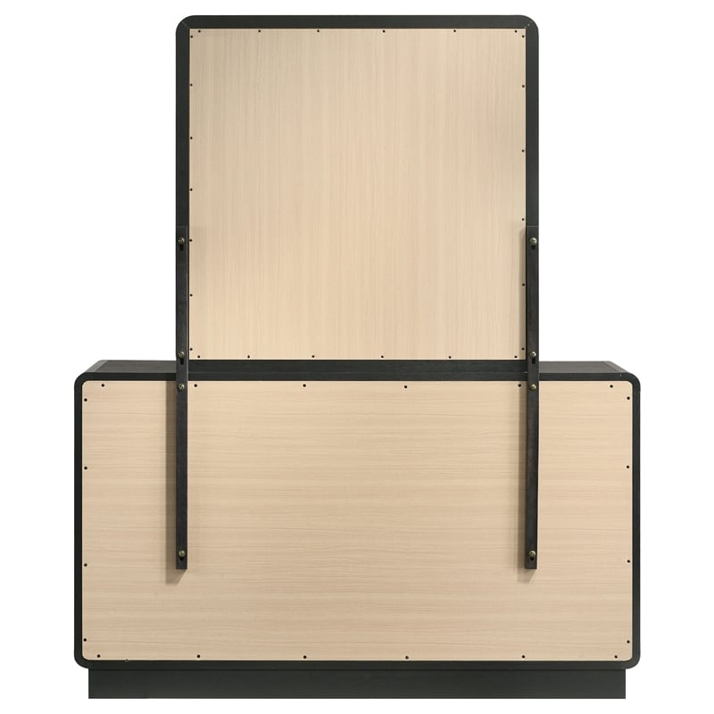 Pemberly Row 6-Drawer Dresser and Mirror with Brass Knobs in Black