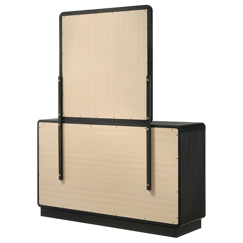 Pemberly Row 6-Drawer Dresser and Mirror with Brass Knobs in Black