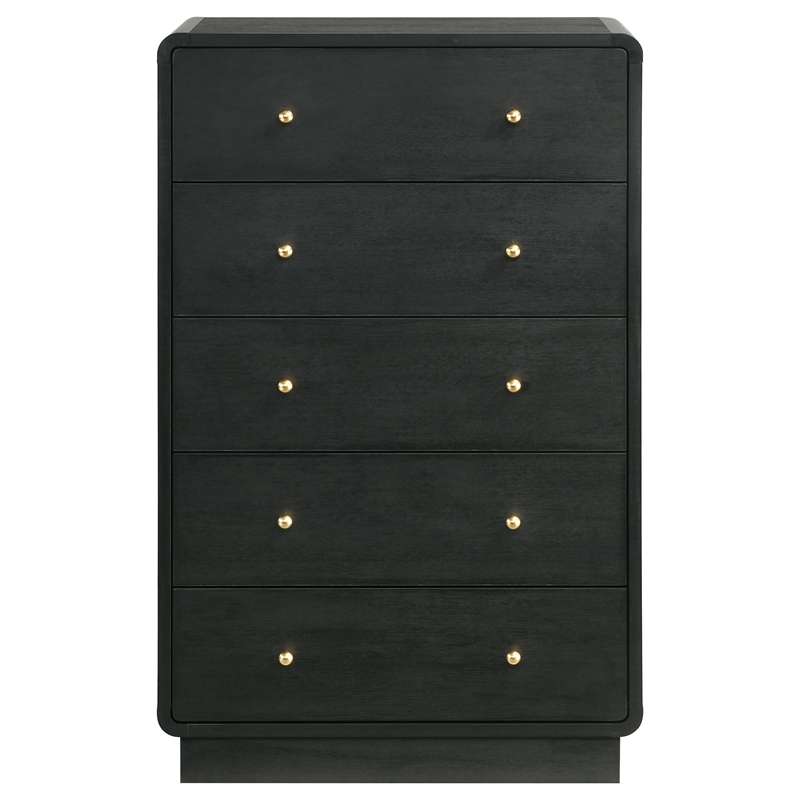 Pemberly Row 5-Drawer Chest of Drawers with Brass Knobs in Black