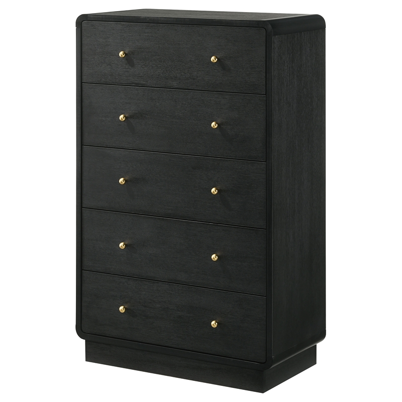 Pemberly Row 5-Drawer Chest of Drawers with Brass Knobs in Black