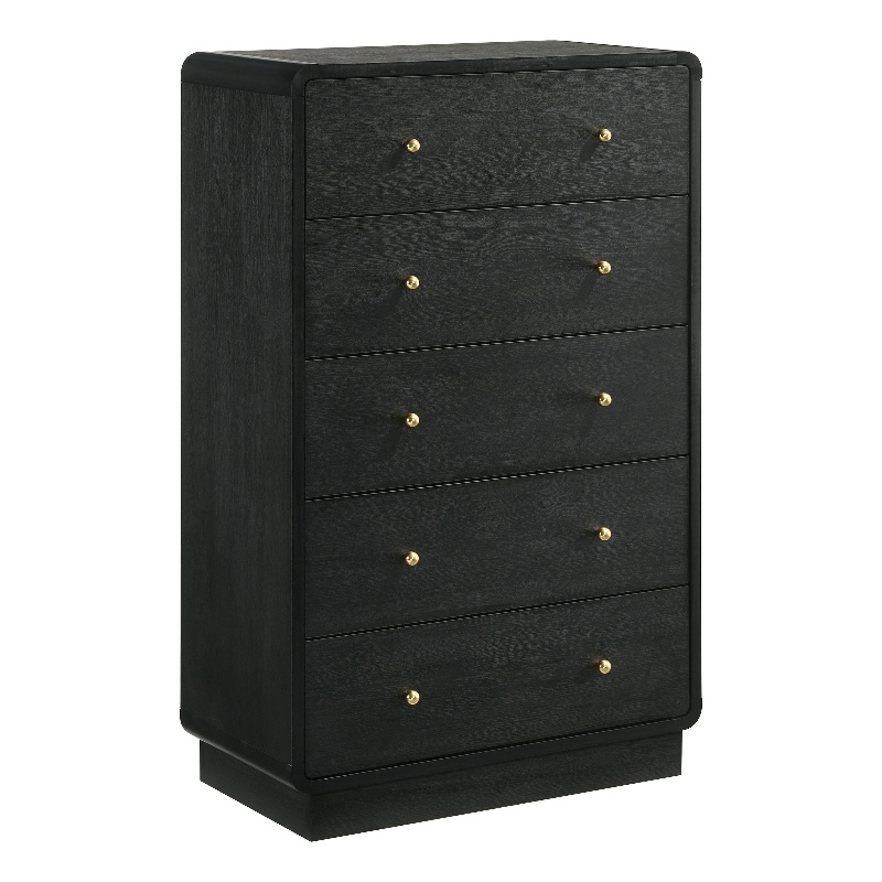 Pemberly Row 5-Drawer Chest of Drawers with Brass Knobs in Black