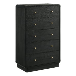 Pemberly Row 5-Drawer Chest of Drawers with Brass Knobs in Black
