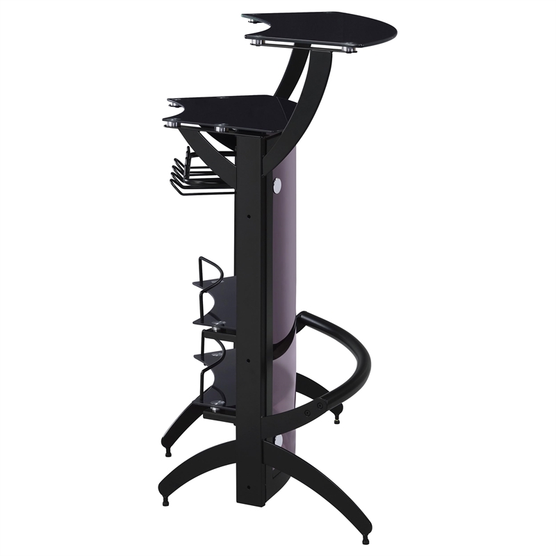 Pemberly Row 2-shelf Curved Freestanding Home Bar Cabinet in Black