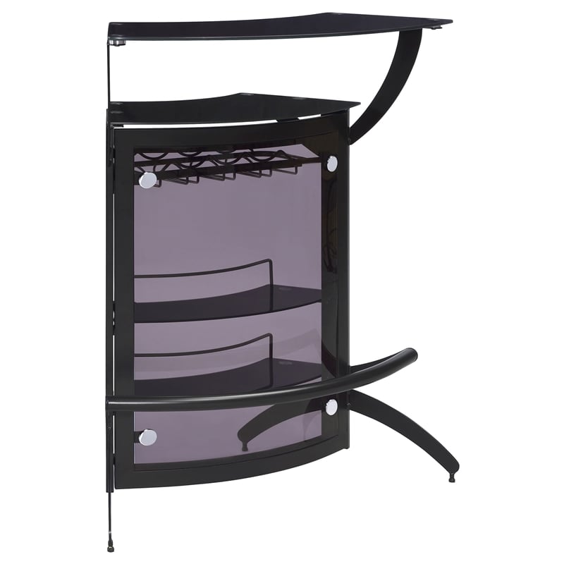 Pemberly Row 2-shelf Curved Freestanding Home Bar Cabinet in Black