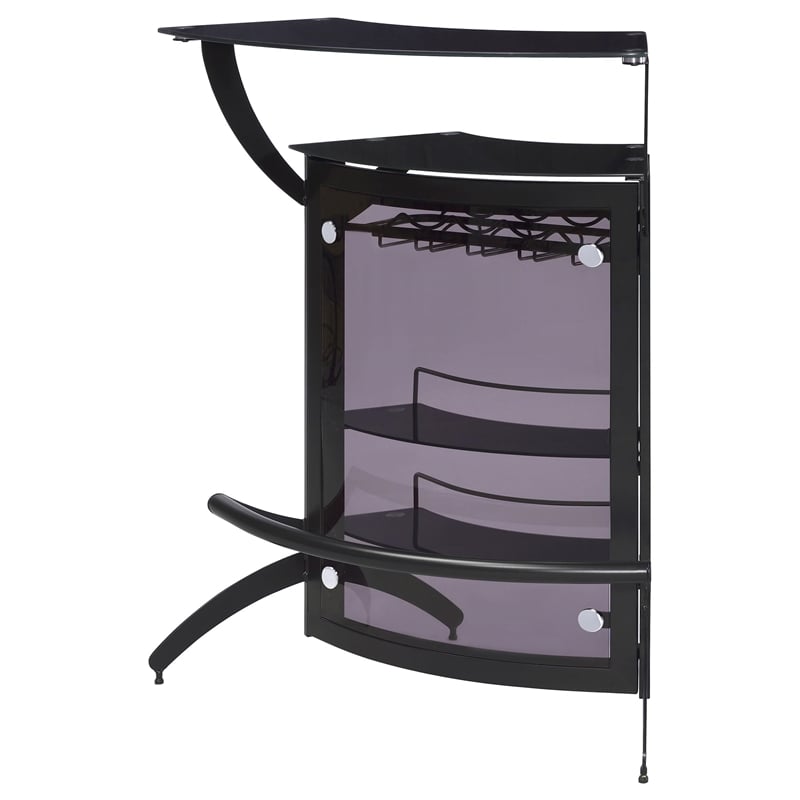 Pemberly Row 2-shelf Curved Freestanding Home Bar Cabinet in Black
