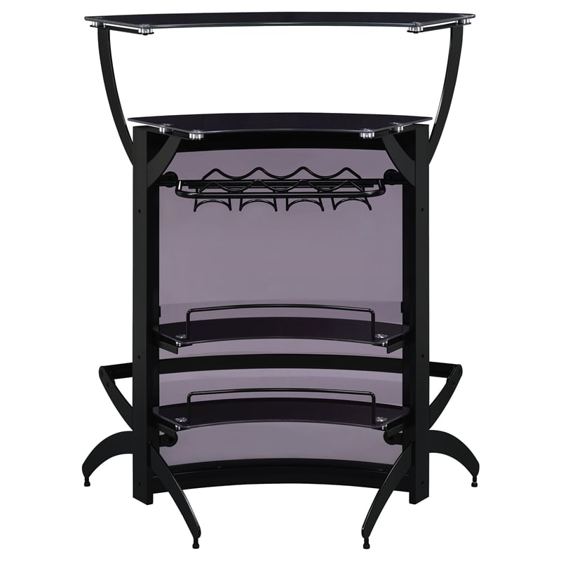 Pemberly Row 2-shelf Curved Freestanding Home Bar Cabinet in Black