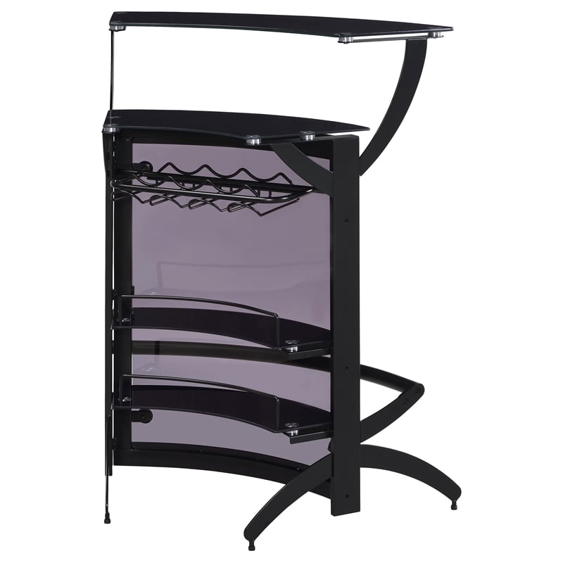 Pemberly Row 2-shelf Curved Freestanding Home Bar Cabinet in Black