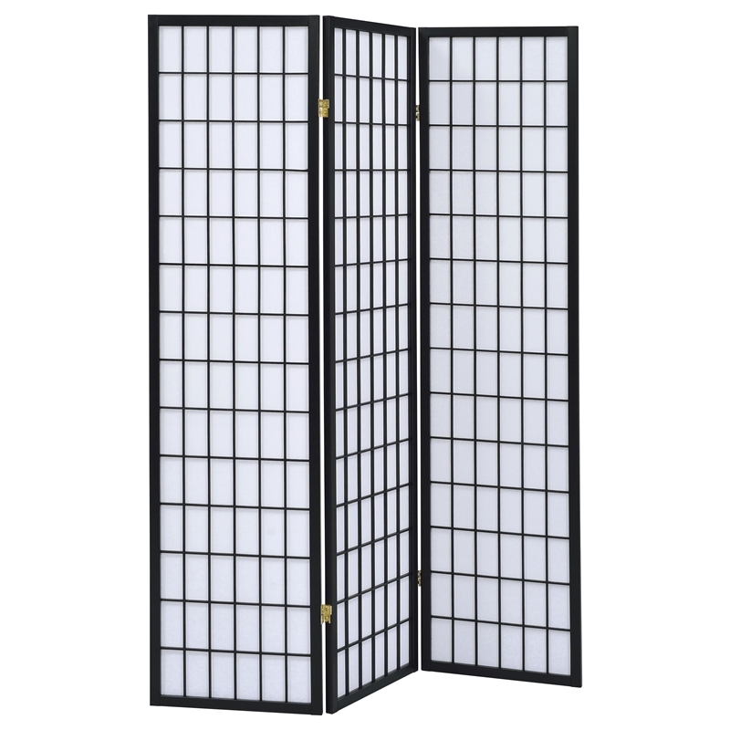 Pemberly Row 3-Panel Room Divider Folding Shoji Screen in Black