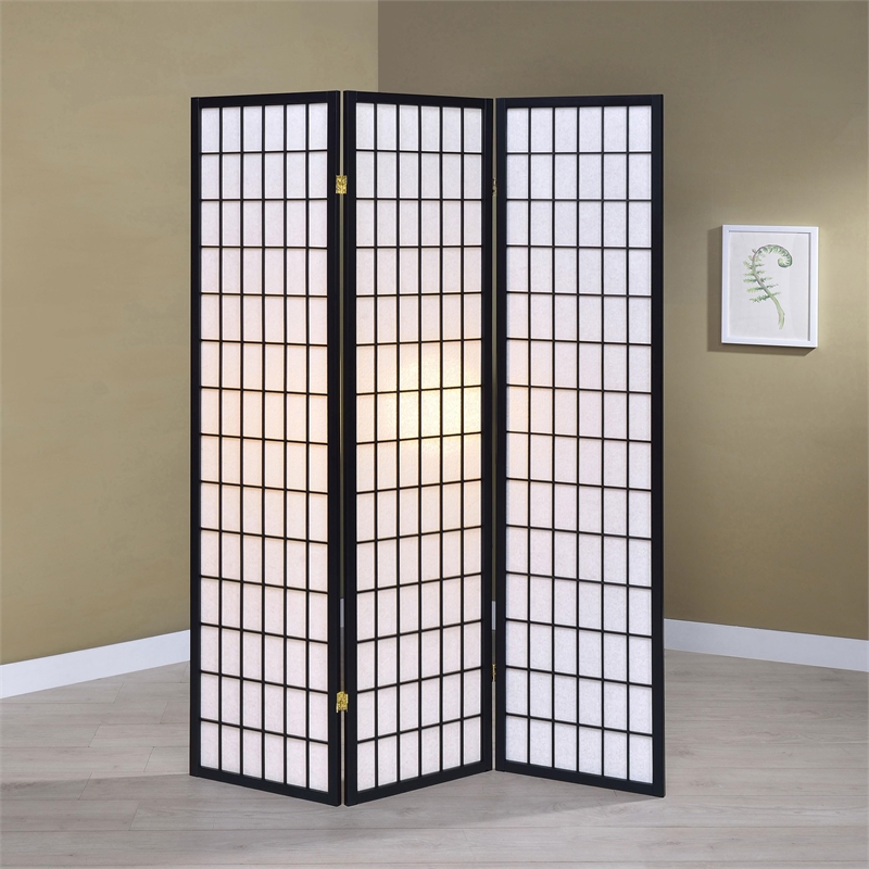 Pemberly Row 3-Panel Room Divider Folding Shoji Screen in Black
