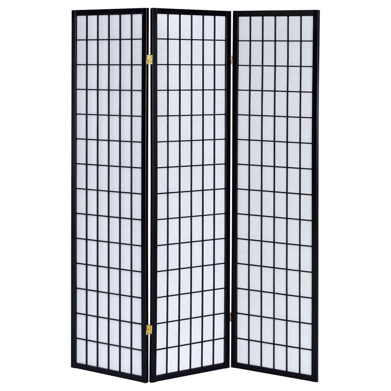 Pemberly Row 3-Panel Room Divider Folding Shoji Screen in Black