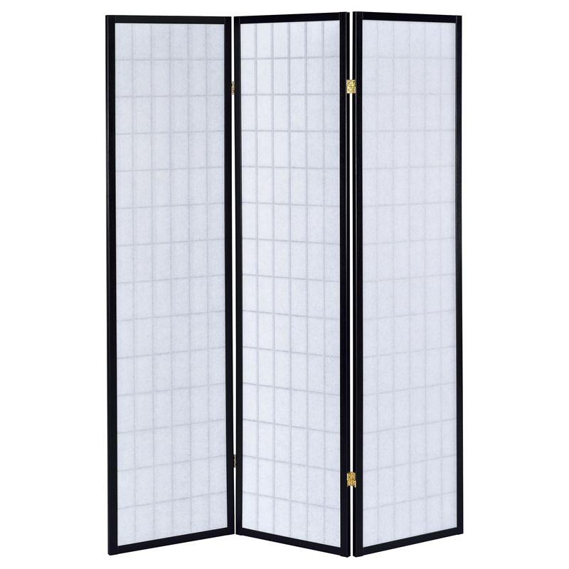 Pemberly Row 3-Panel Room Divider Folding Shoji Screen in Black
