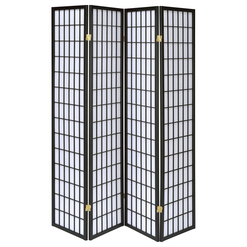 Pemberly Row 4-Panel Room Divider Folding Shoji Screen in Black