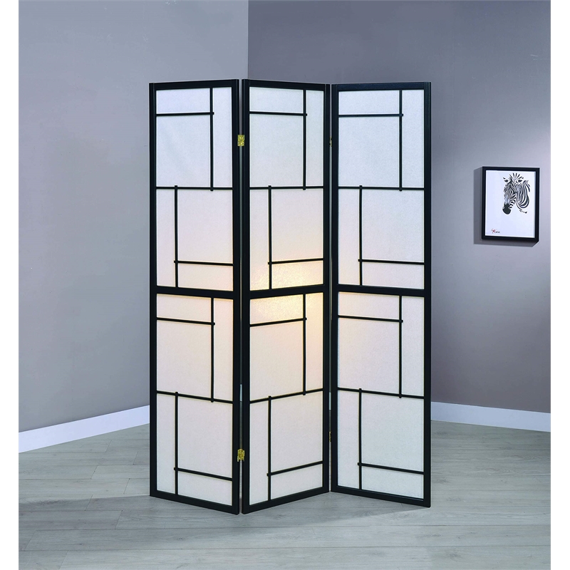 Pemberly Row 3-Panel Folding Shoji Screen Room Divider in Black
