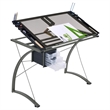 Pemberly Row 41-inch Glass Top Drafting Table with Storage in Silver
