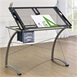 Pemberly Row 41-inch Glass Top Drafting Table with Storage in Silver