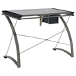 Pemberly Row 41-inch Glass Top Drafting Table with Storage in Silver
