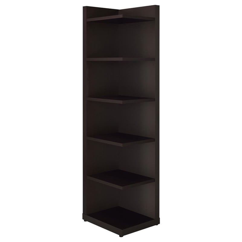 Pemberly Row 71-inch 6-shelf Wood Corner Bookcase in Cappuccino
