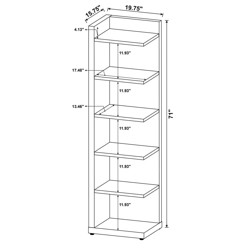 Pemberly Row 71-inch 6-shelf Wood Corner Bookcase in Cappuccino