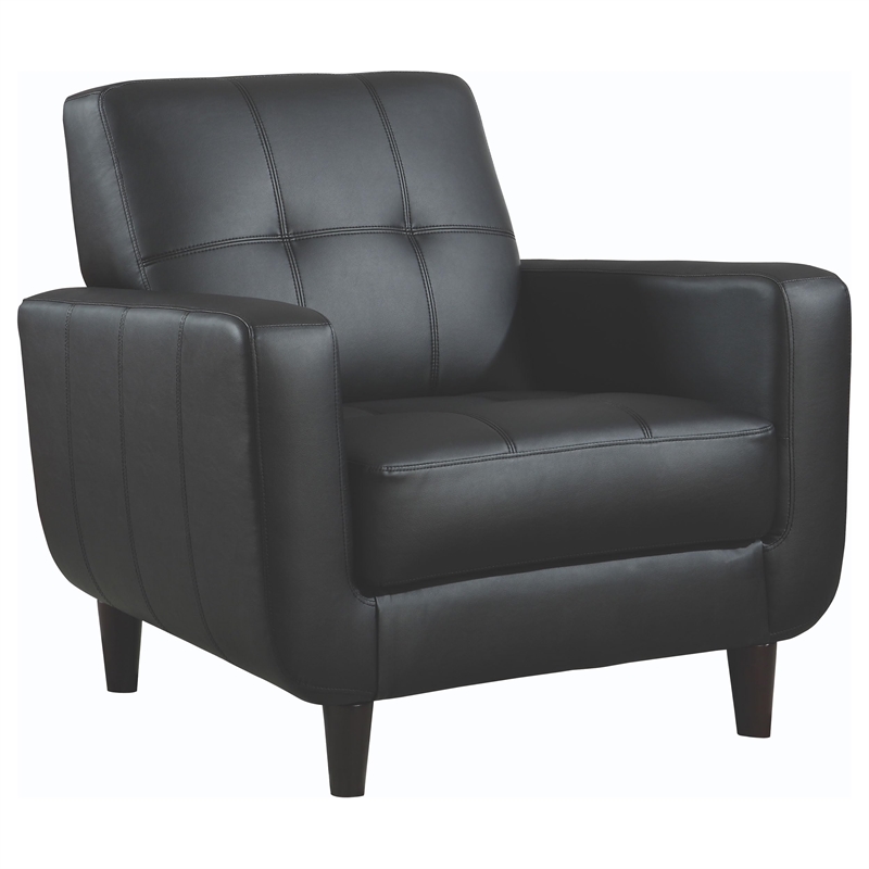 Pemberly Row Upholstered Track Arm Tufted Accent Chair in Black