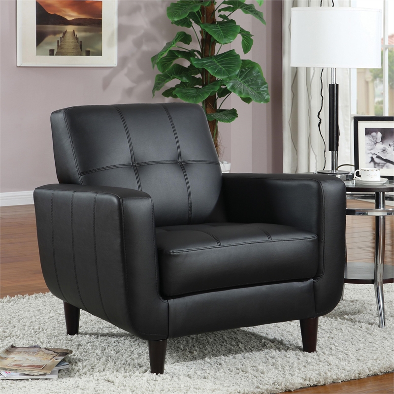 Pemberly Row Upholstered Track Arm Tufted Accent Chair in Black