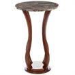 Pemberly Row Round Faux Marble Top Plant Stand Accent Table in Brown