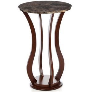 Pemberly Row Round Faux Marble Top Plant Stand Accent Table in Brown