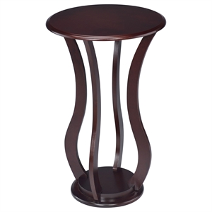 Pemberly Row Round Wood Top Accent Plant Stand Side Table in Cherry