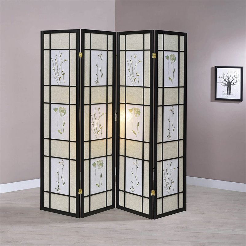 Pemberly Row 4-Panel Room Divider Folding Shoji Screen in Floral