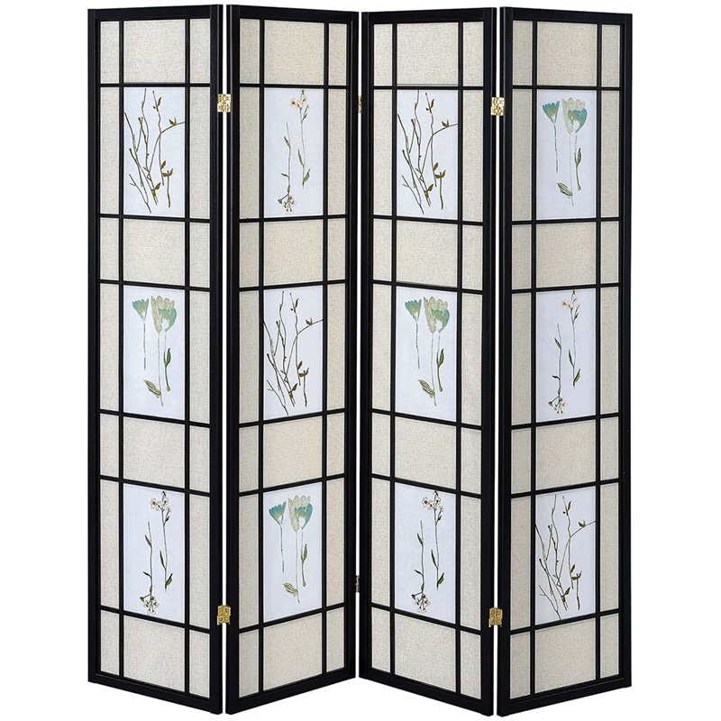 Pemberly Row 4-Panel Room Divider Folding Shoji Screen in Floral