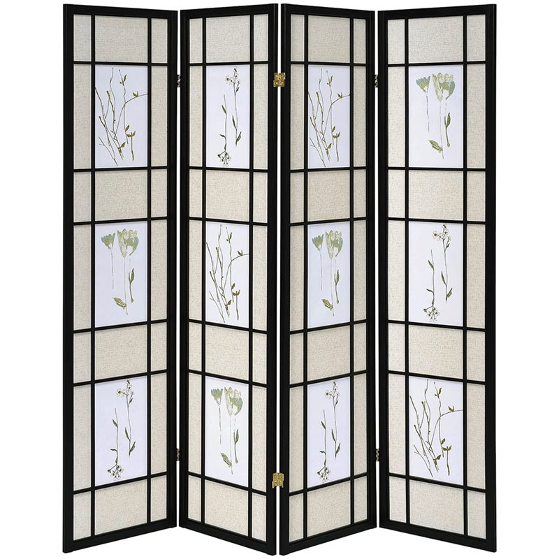 Pemberly Row 4-Panel Room Divider Folding Shoji Screen in Floral