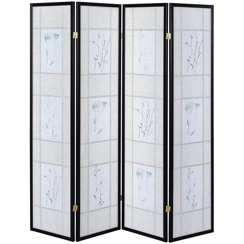 Pemberly Row 4-Panel Room Divider Folding Shoji Screen in Floral