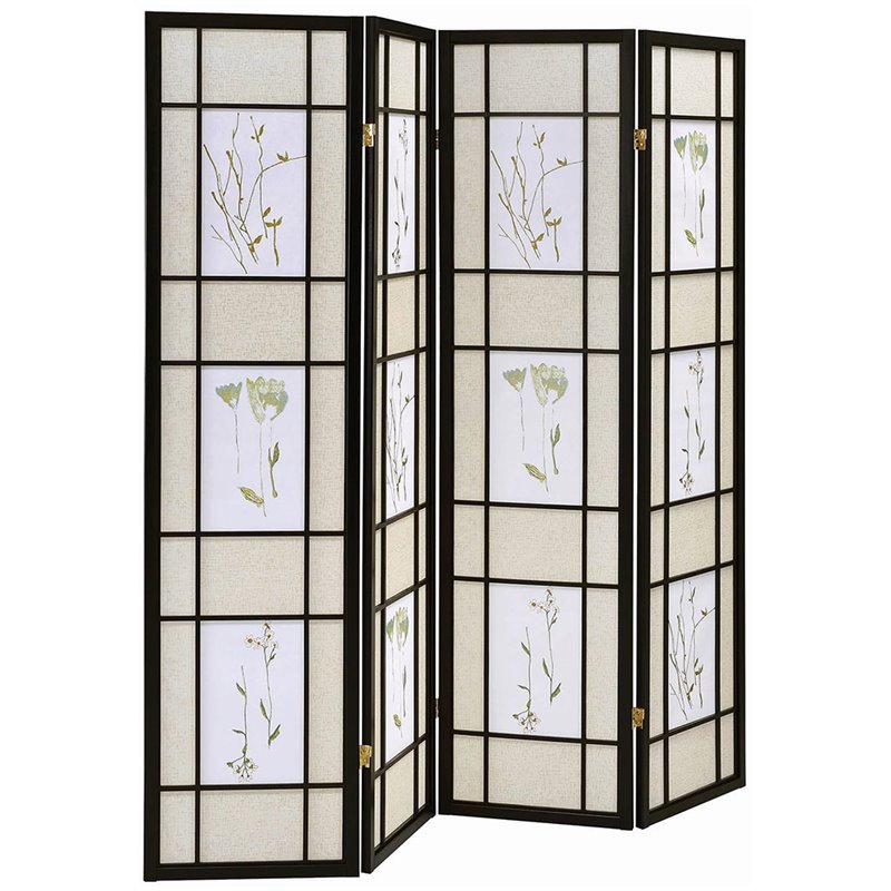 Pemberly Row 4-Panel Room Divider Folding Shoji Screen in Floral