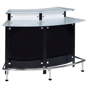Pemberly Row Curved Glass Top Home Bar Wine Cabinet with Footrest in Black