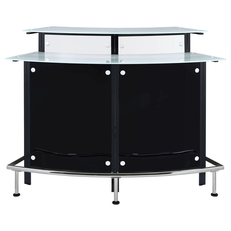 Pemberly Row Curved Glass Top Home Bar Wine Cabinet with Footrest in Black