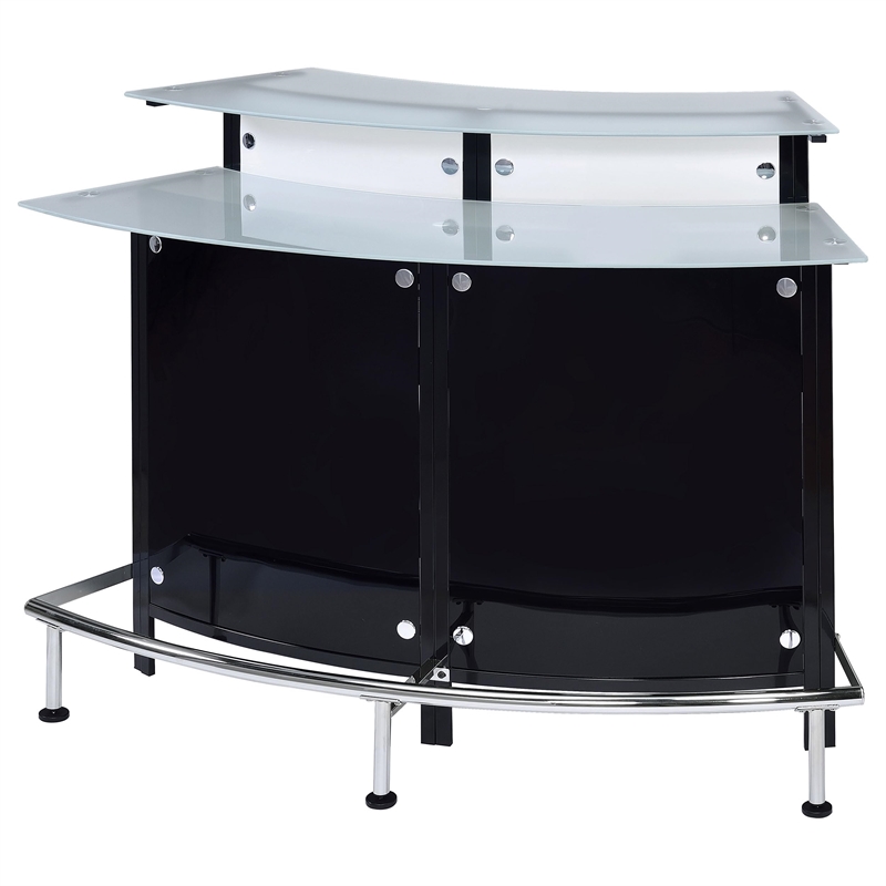 Pemberly Row Curved Glass Top Home Bar Wine Cabinet with Footrest in Black