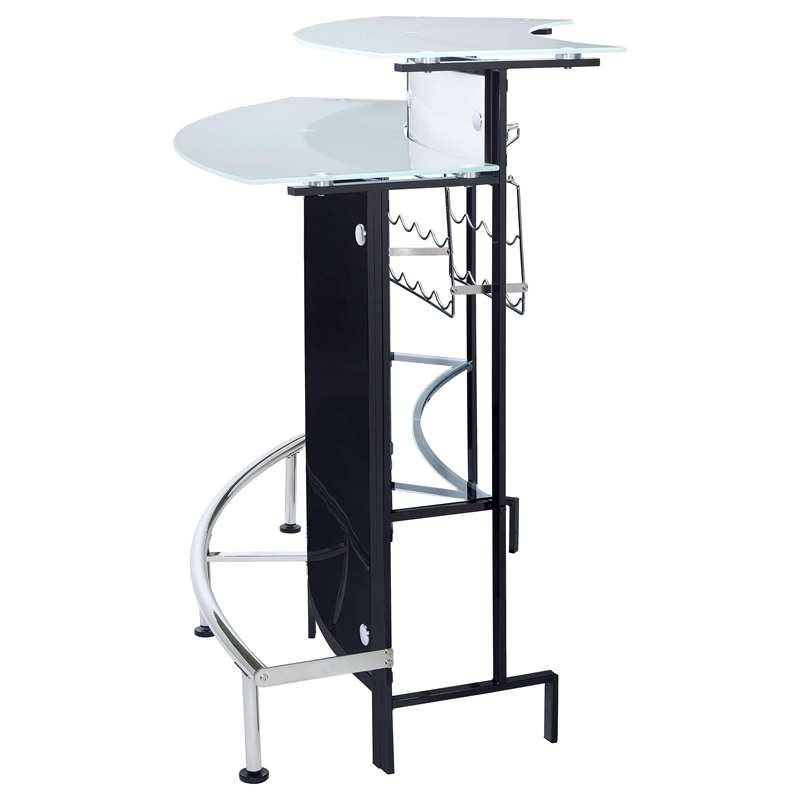 Pemberly Row Curved Glass Top Home Bar Wine Cabinet with Footrest in Black