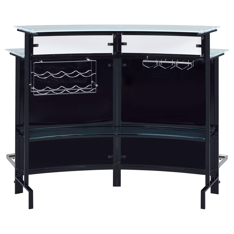 Pemberly Row Curved Glass Top Home Bar Wine Cabinet with Footrest in Black