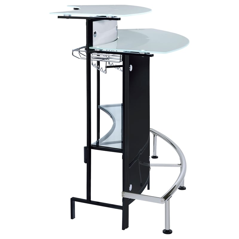 Pemberly Row Curved Glass Top Home Bar Wine Cabinet with Footrest in Black