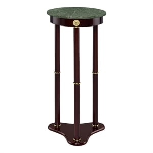 Pemberly Row Round Green Marble Top Tri-Leg Plant Stand in Merlot