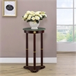 Pemberly Row Round Green Marble Top Tri-Leg Plant Stand in Merlot