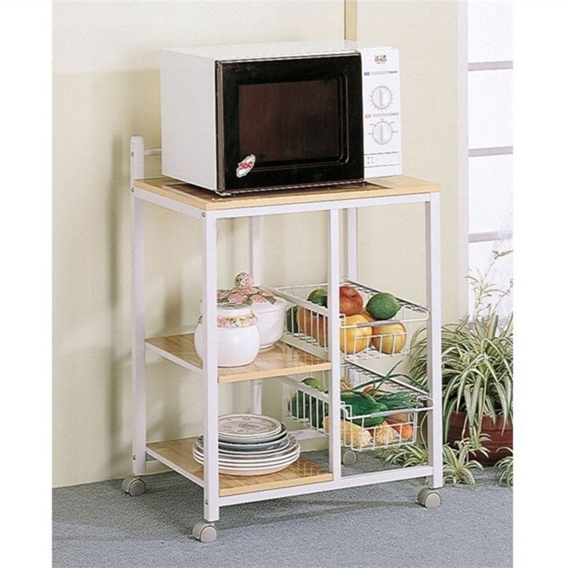 Pemberly Row 2-shelf Mobile Kitchen Cart in Natural Brown and White