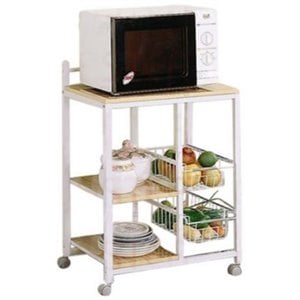 Pemberly Row 2-shelf Mobile Kitchen Cart in Natural Brown and White