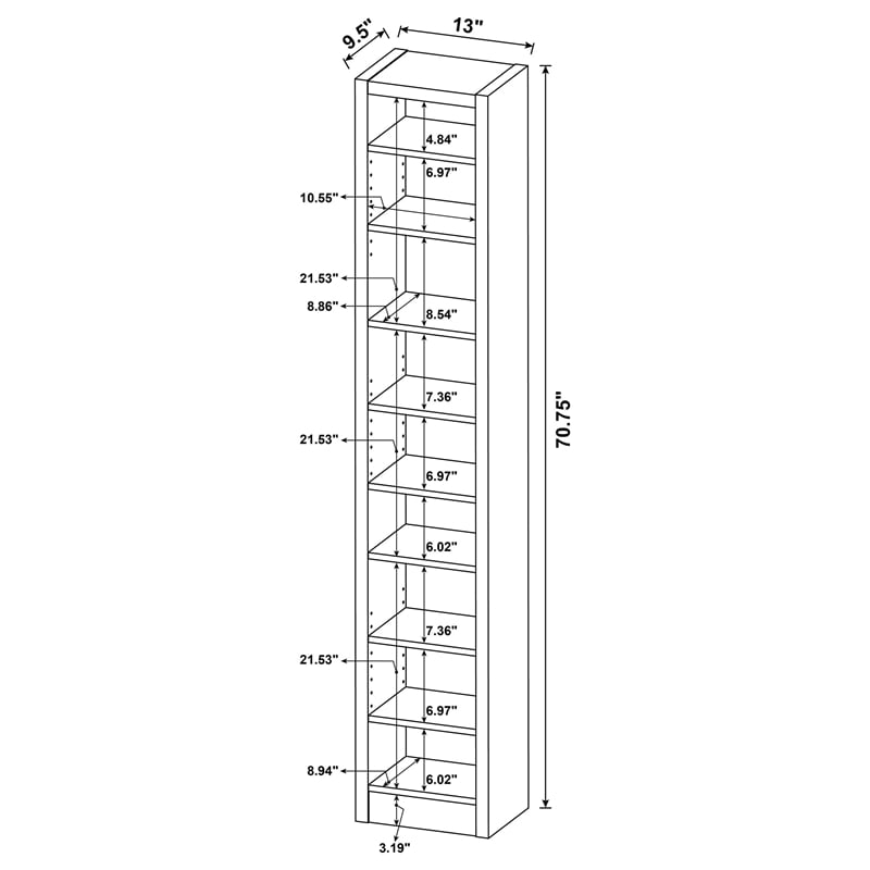 Pemberly Row 71-inch 8-shelf Engineered Wood Bookcase in Cappuccino