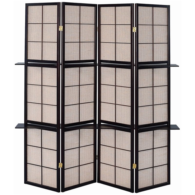 Pemberly Row 4-Panel Room Divider Folding Shoji Screen in Cappuccino
