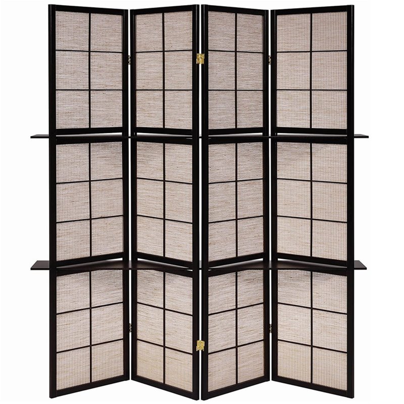 Pemberly Row 4-Panel Room Divider Folding Shoji Screen in Cappuccino