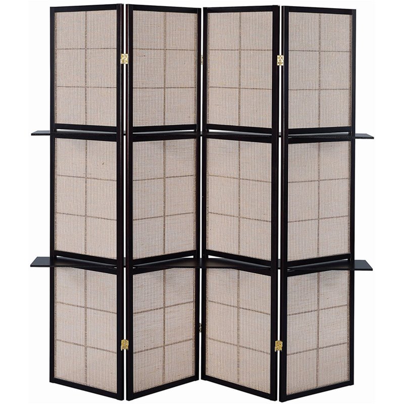Pemberly Row 4-Panel Room Divider Folding Shoji Screen in Cappuccino