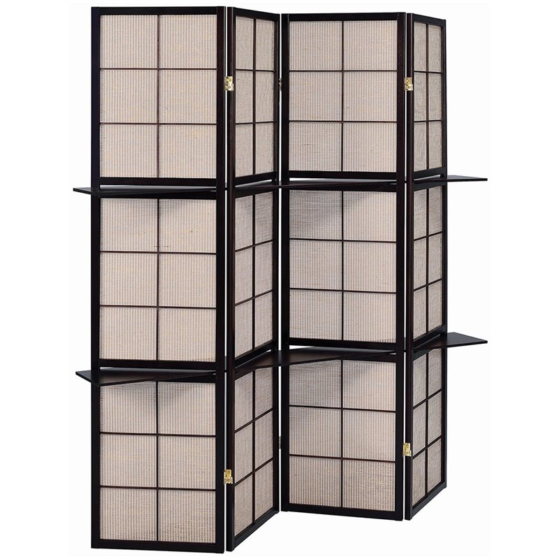 Pemberly Row 4-Panel Room Divider Folding Shoji Screen in Cappuccino